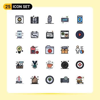 conjunto de pictogramas de 25 colores planos de línea rellena simple de aplicación móvil elementos de diseño de vector editables duros dobles
