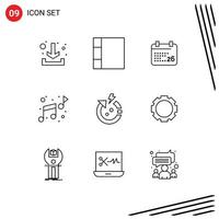 Modern Set of 9 Outlines and symbols such as setting world jan save arrow Editable Vector Design Elements