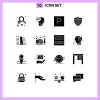 Pictogram Set of 16 Simple Solid Glyphs of house tree shield industry construction Editable Vector Design Elements