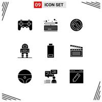 9 Thematic Vector Solid Glyphs and Editable Symbols of multimedia suit spase space astronaut Editable Vector Design Elements