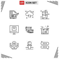 9 Icons Line Style Grid Based Creative Outline Symbols for Website Design Simple Line Icon Signs Isolated on White Background 9 Icon Set vector