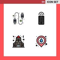 Pictogram Set of 4 Simple Filledline Flat Colors of cable fire control building map Editable Vector Design Elements