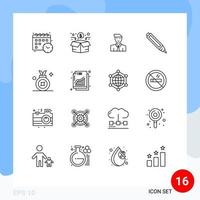 16 Universal Outlines Set for Web and Mobile Applications award ribbon award user pencil education Editable Vector Design Elements