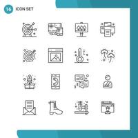 Group of 16 Outlines Signs and Symbols for target arrow education printer office Editable Vector Design Elements