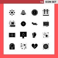 16 Icon Pack Solid Style Glyph Symbols on White Background Simple Signs for general designing