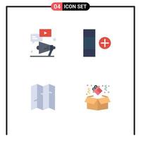 4 Universal Flat Icon Signs Symbols of megaphone location chat new birthday Editable Vector Design Elements