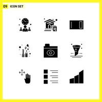 Mobile Interface Solid Glyph Set of 9 Pictograms of big brother fashion appliances cosmetic home ware Editable Vector Design Elements