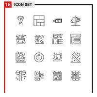 conjunto de 16 iconos modernos de la interfaz de usuario signos de símbolos para la visión china imaginación empresarial creatividad elementos de diseño vectorial editables vector