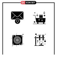 Set of 4 Solid Style Icons for web and mobile Glyph Symbols for print Solid Icon Signs Isolated on White Background 4 Icon Set vector