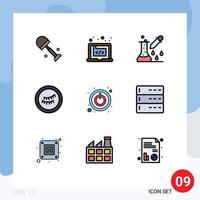 9 User Interface Filledline Flat Color Pack of modern Signs and Symbols of shutdown sleep software eye pipette dropper Editable Vector Design Elements