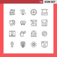 16 Universal Outlines Set for Web and Mobile Applications gas close army board target Editable Vector Design Elements