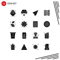 Set of 16 Commercial Solid Glyphs pack for autumn transportation vehicles train railways Editable Vector Design Elements