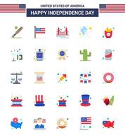 25 signos planos de estados unidos celebración del día de la independencia símbolos de hito de cometa de estados unidos de verano rápido elementos de diseño de vector de día de estados unidos editables