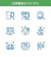 Covid19 Protection CoronaVirus Pendamic 9 Blue icon set such as travel tubes chemical practicum chemist viral coronavirus 2019nov disease Vector Design Elements