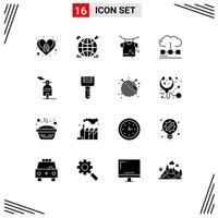 16 Universal Solid Glyphs Set for Web and Mobile Applications transport motor drying optimization engine Editable Vector Design Elements