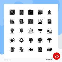 Modern Set of 25 Solid Glyphs Pictograph of meditation newsletter folder marketing digital Editable Vector Design Elements