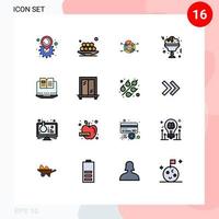 grupo de 16 líneas llenas de color plano, signos y símbolos para la bebida de la computadora, porcentaje de vidrio de ramadán, elementos de diseño de vectores creativos editables