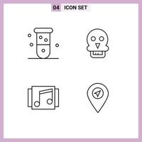 Mobile Interface Line Set of 4 Pictograms of biochemistry album chemistry skull of death music Editable Vector Design Elements