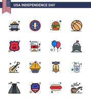 paquete de iconos de vector de stock de día americano 16 signos y símbolos de línea para seguridad de signo bola de estados unidos rápido elementos de diseño de vector de día de estados unidos editables