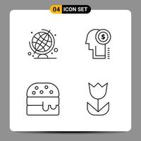 4 Black Icon Pack Outline Symbols Signs for Responsive designs on white background 4 Icons Set vector