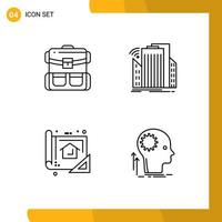 Mobile Interface Line Set of 4 Pictograms of travel urban luggage city blue Editable Vector Design Elements