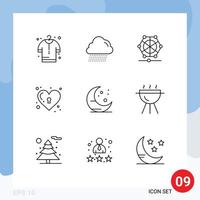 Modern Set of 9 Outlines Pictograph of barbecue moon language farming love Editable Vector Design Elements