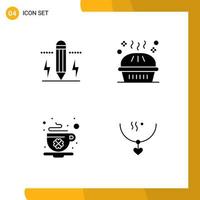 4 Thematic Vector Solid Glyphs and Editable Symbols of pencil pumpkin pie bolt dinner cup Editable Vector Design Elements