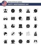 Happy Independence Day 25 Solid Glyph Icon Pack for Web and Print sports basketball independece police sign police Editable USA Day Vector Design Elements