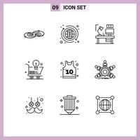 Pack of 9 Modern Outlines Signs and Symbols for Web Print Media such as idea shopping money cart computer Editable Vector Design Elements