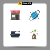 Pictogram Set of 4 Simple Flat Icons of building howitzer retail circular grid panzer Editable Vector Design Elements