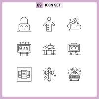 Universal Icon Symbols Group of 9 Modern Outlines of publicity marketing priest billboard advertisement sun Editable Vector Design Elements