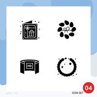 4 Universal Solid Glyph Signs Symbols of birthday display party flower screencinema Editable Vector Design Elements