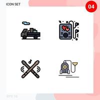 4 iconos creativos, signos y símbolos modernos de palos de entrega, caja de ritmos para auriculares, elementos de diseño vectorial editables vector