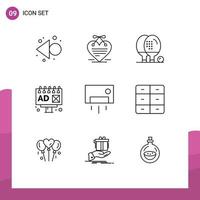 User Interface Pack of 9 Basic Outlines of home ac athletics billboard ad Editable Vector Design Elements