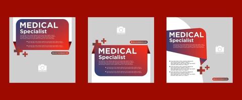 diseño de plantilla de banner cuadrado médico y sanitario. fondo blanco con formas. perfecto para publicaciones en redes sociales y anuncios web. vector