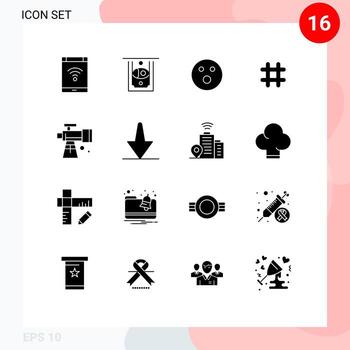 Set of 16 Vector Solid Glyphs on Grid for scope twitter golfball tweet follow Editable Vector Design Elements