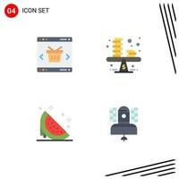 4 Thematic Vector Flat Icons and Editable Symbols of app coins shopping business fruit Editable Vector Design Elements