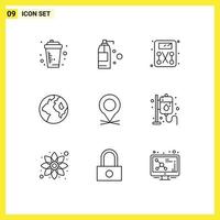 Modern Set of 9 Outlines Pictograph of pin map diet location globe Editable Vector Design Elements