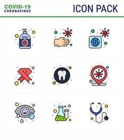 Covid19 Protection CoronaVirus Pendamic 9 Filled Line Flat Color icon set such as ribbon hiv unhealthy cancer infected viral coronavirus 2019nov disease Vector Design Elements