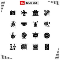 Mobile Interface Solid Glyph Set of 16 Pictograms of discount pills transportation medicine urban Editable Vector Design Elements