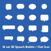 16 of Set 3D white speech bubble, Chat message icon design. vector