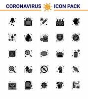 CORONAVIRUS 25 Solid Glyph Icon set on the theme of Corona epidemic contains icons such as virus test medical blood vaccine viral coronavirus 2019nov disease Vector Design Elements