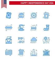 16 USA Blue Pack of Independence Day Signs and Symbols of day food sign dog soda Editable USA Day Vector Design Elements