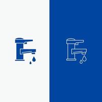 Tap water Hand Tap Water Faucet Drop Line and Glyph Solid icon Blue banner Line and Glyph Solid icon Blue banner vector