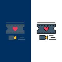 Film Heart Love Wedding  Icons Flat and Line Filled Icon Set Vector Blue Background