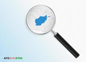 Magnifier with map of Afghanistan on abstract topographic background. vector