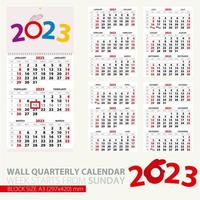 Print template of wall quarterly calendar for 2023 year. Year of the Tiger. vector