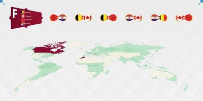 Participants in Group F of the football tournament, highlighted in burgundy on the world map. All group games. vector