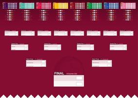 tabla de resultados de fútbol con banderas y grupos de competición mundial de fútbol. vector