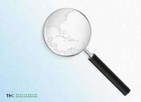 Magnifier with map of The Bahamas on abstract topographic background. vector